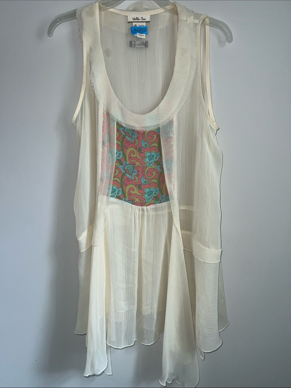 Matilda Jane Cream Sheer Layered Camisole with Pink and Teal Printed Inset xl